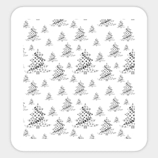 Black and White Christmas Tree Doodle Pattern Holiday Design Sticker